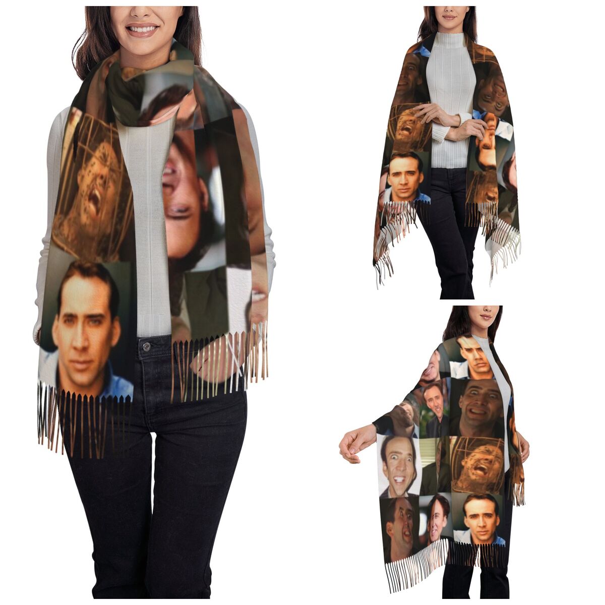 ผ้าคลุมไหล่ลายมีมหน้าตลกของนิโ - Pashmina Wrap Large บทวิจารณ์และราคา