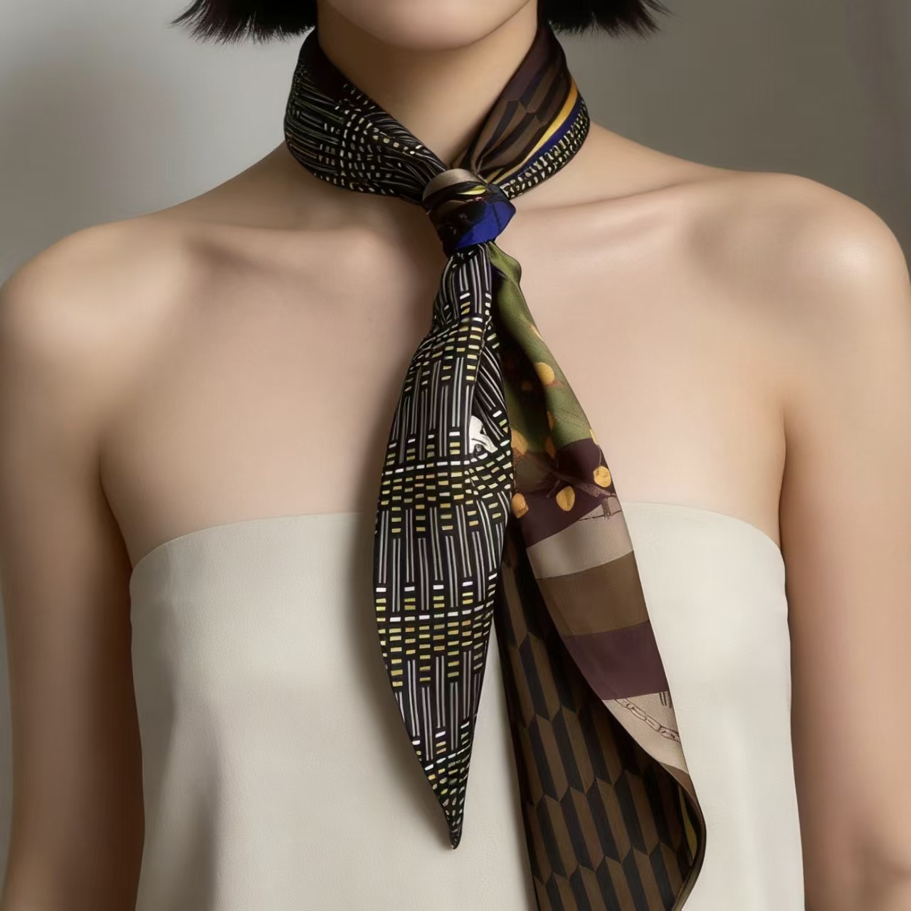 ผ้าพันคอไหมพิมพ์ลายหรูหรา ผ้าพ - Ascot Neck Scarf บทวิจารณ์และราคา