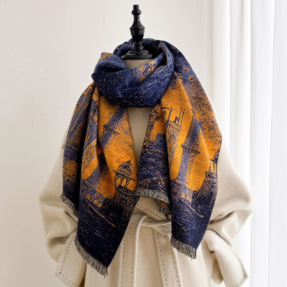 ผ้าพันคอผู้หญิงลายพิมพ์วินเทจ  - Pashmina Wrap Large บทวิจารณ์และราคา